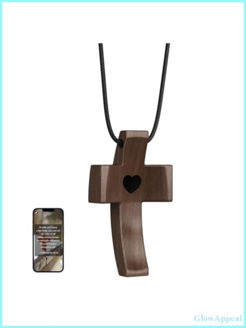 Walnut Wood Cross Pendant Necklace with Stress Relief Heart Groove